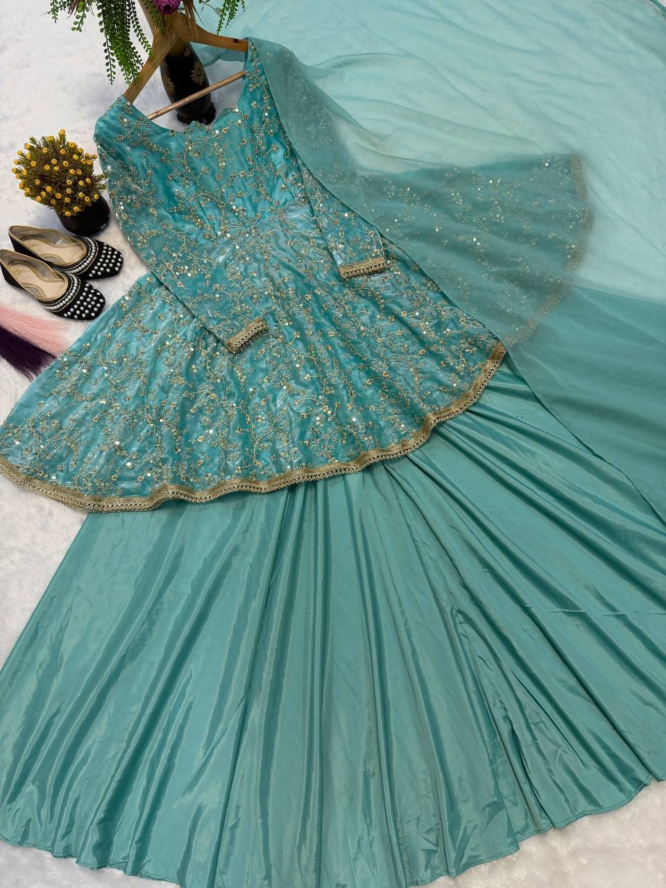 Regal Sea Green Flared Wedding Suit